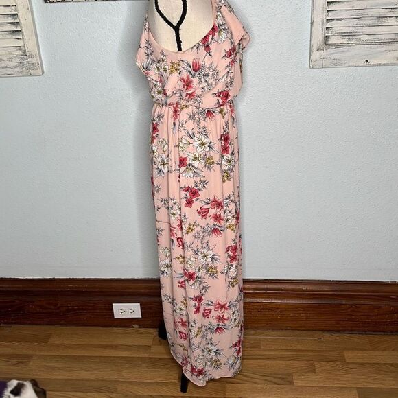 Lush Floral Maxi Sleeveless Halter Keyhole Back Pink Women's Dress Size Medium - Picture 8 of 11